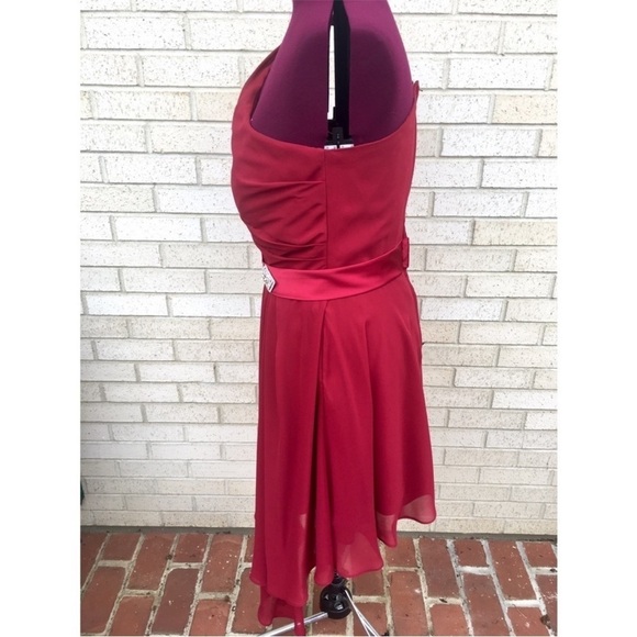 Christina Wu Red Cranberry Claret Dress One Shoulder Bridesmaid High-low Holiday - Picture 4 of 8